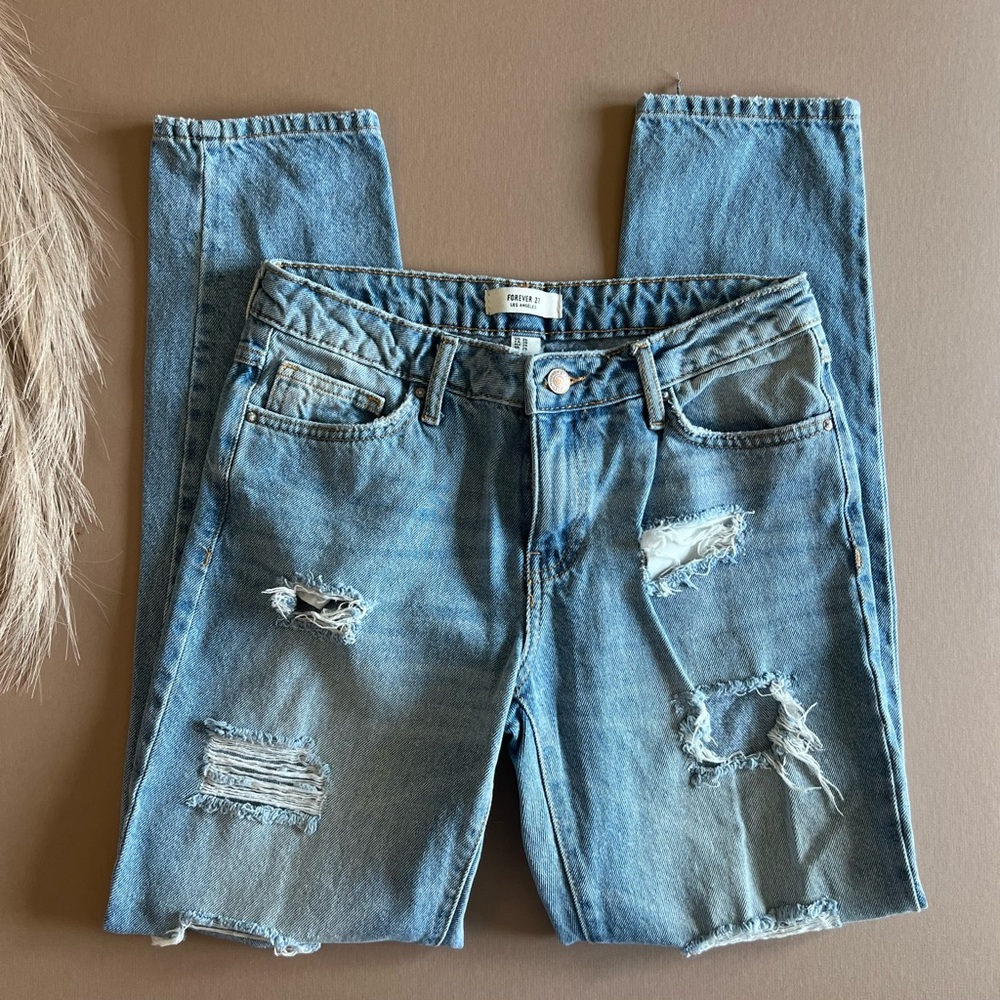 Light Wash Distressed Blue Jeans